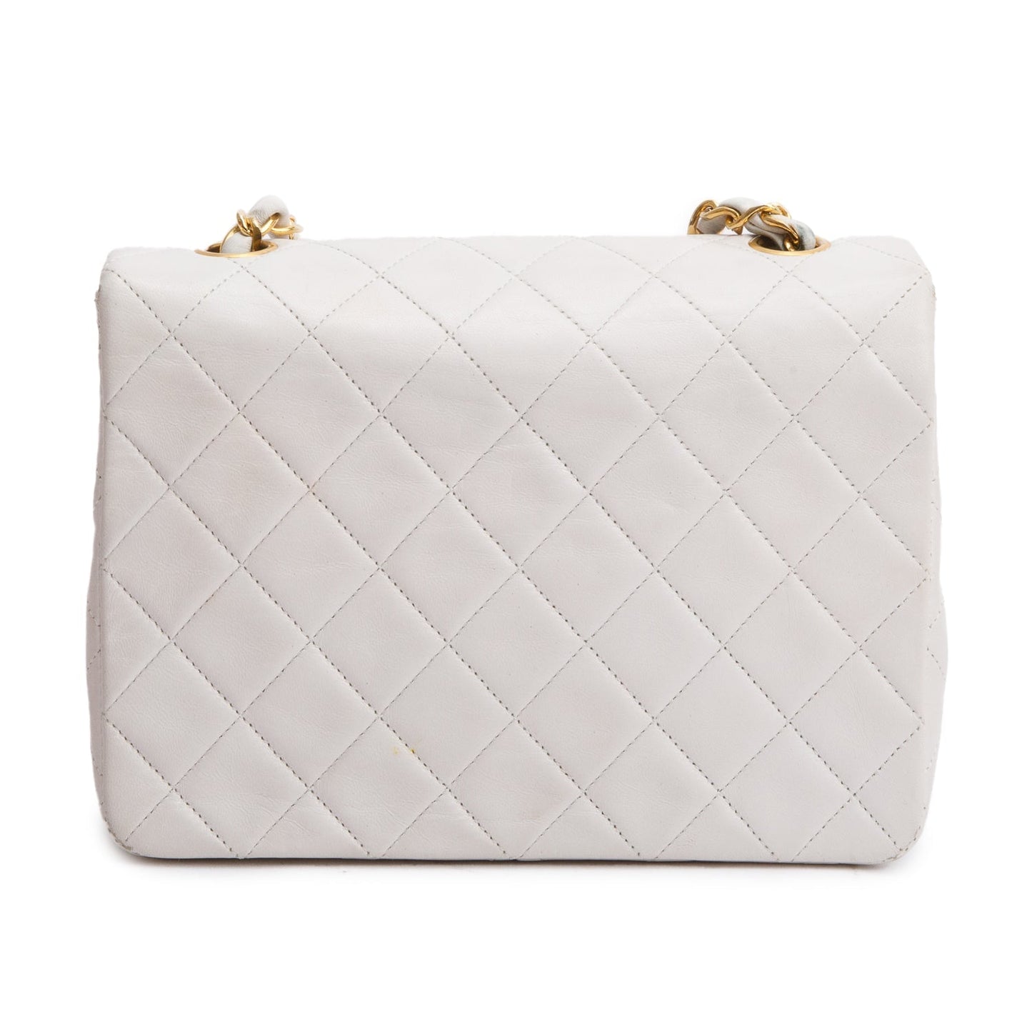 Chanel Vintage White Quilted Lambskin Leather Small Square Single Flap Bag