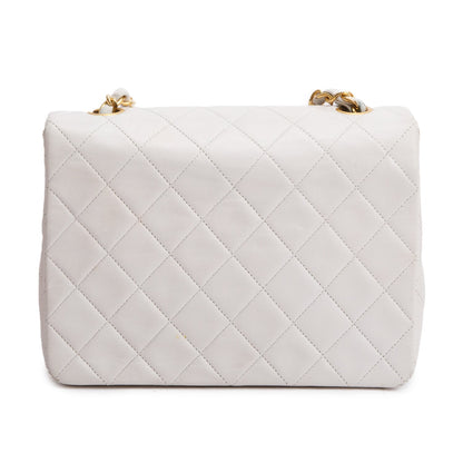 Chanel Vintage White Quilted Lambskin Leather Small Square Single Flap Bag