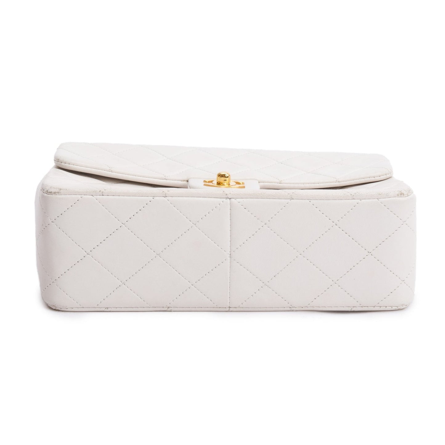 Chanel Vintage White Quilted Lambskin Leather Small Square Single Flap Bag