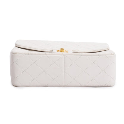 Chanel Vintage White Quilted Lambskin Leather Small Square Single Flap Bag
