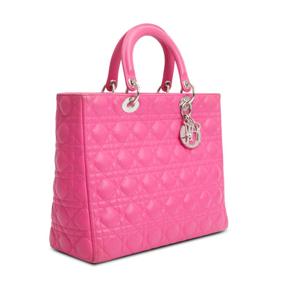 Christian Dior Pink Cannage Leather Large Lady Dior Bag