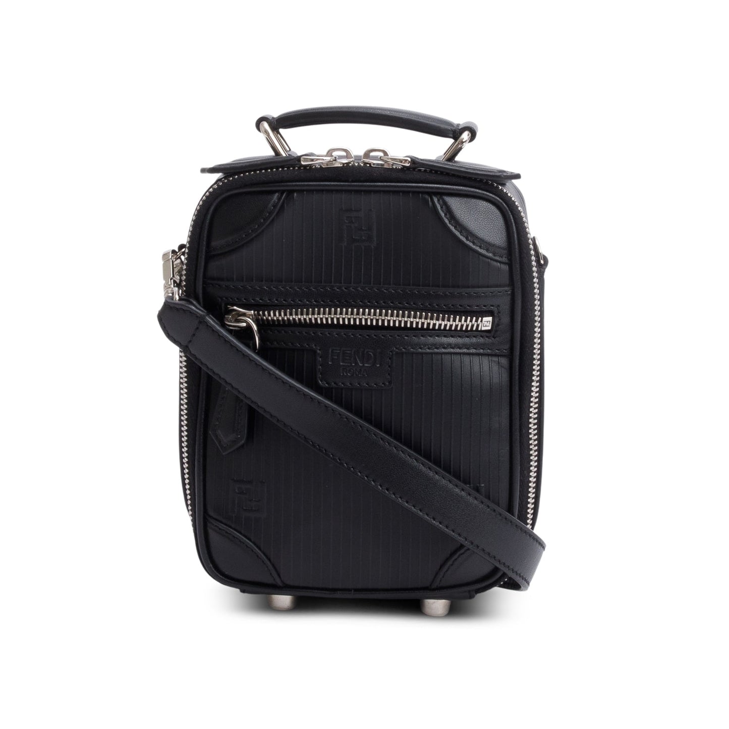 Fendi Black Vitello Astro Rubber Effect Mini Trolley Bag
