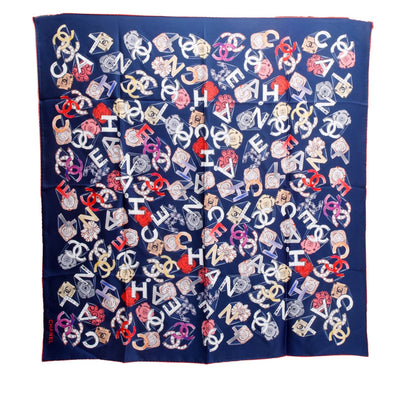 Chanel Navy/Multicolor Printed Square Silk Scarf