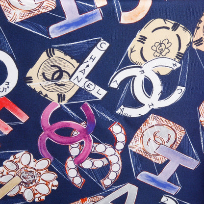 Chanel Navy/Multicolor Printed Square Silk Scarf