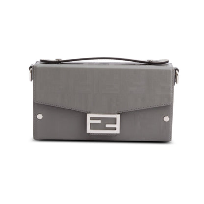 Fendi Grey Vitello King FF Lines Embossed Leather Soft Trunk Baguette