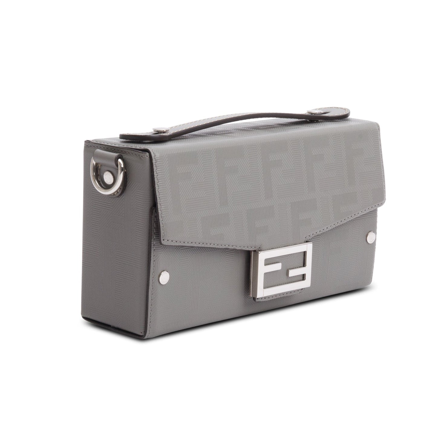 Fendi Grey Vitello King FF Lines Embossed Leather Soft Trunk Baguette