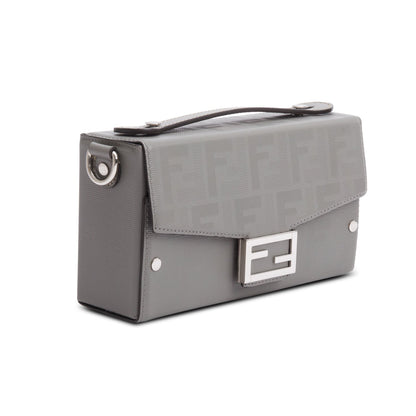 Fendi Grey Vitello King FF Lines Embossed Leather Soft Trunk Baguette