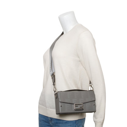Fendi Grey Vitello King FF Lines Embossed Leather Soft Trunk Baguette