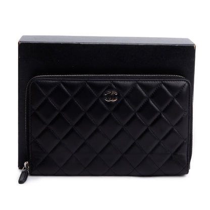 Chanel Black Lambskin Leather Large Zip Around Organizer Wallet