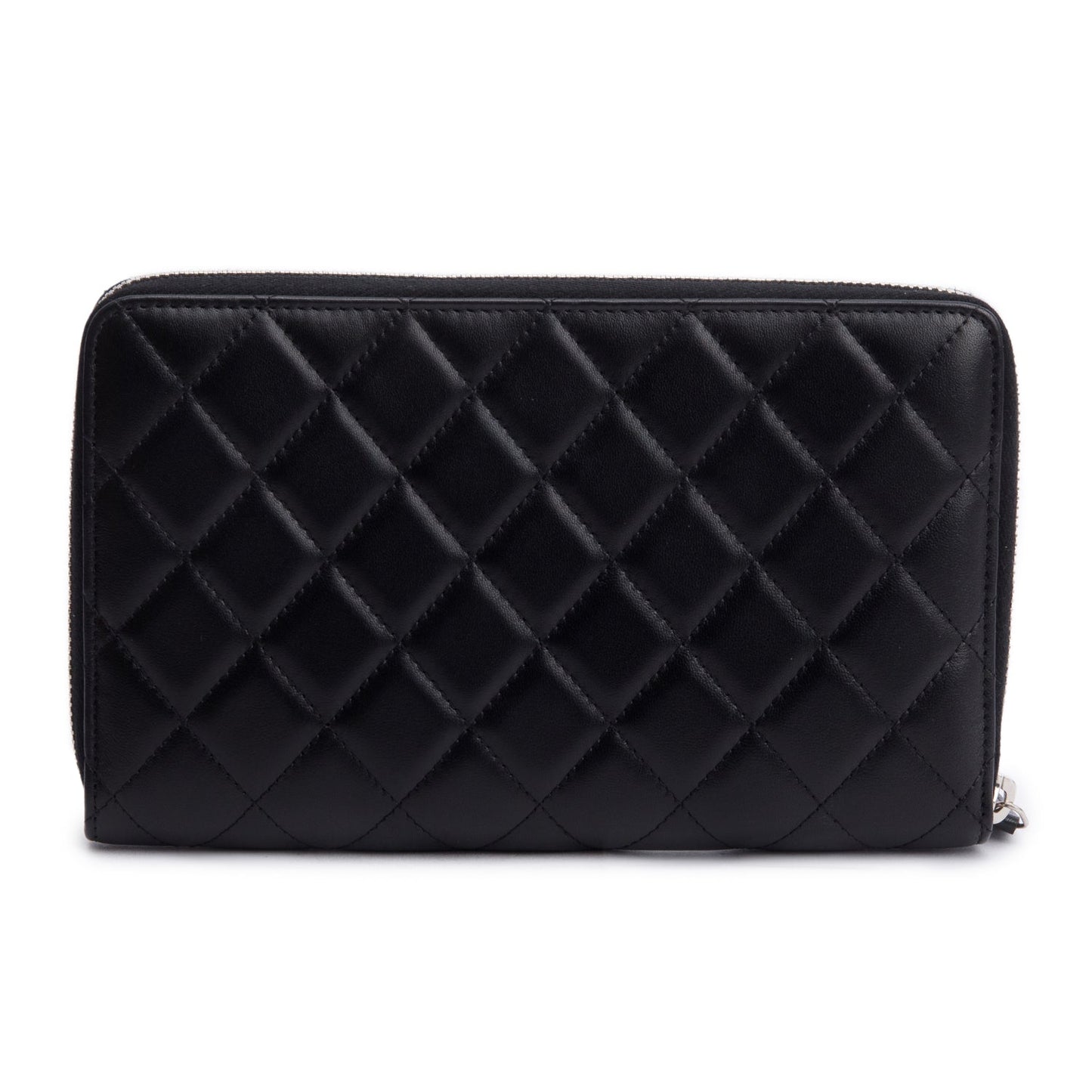 Chanel Black Lambskin Leather Large Zip Around Organizer Wallet