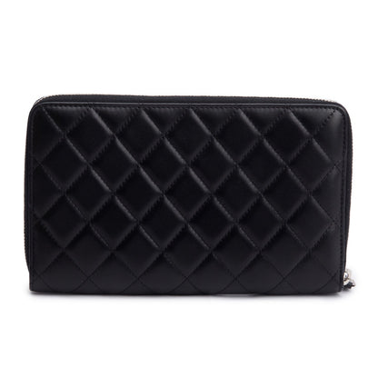 Chanel Black Lambskin Leather Large Zip Around Organizer Wallet
