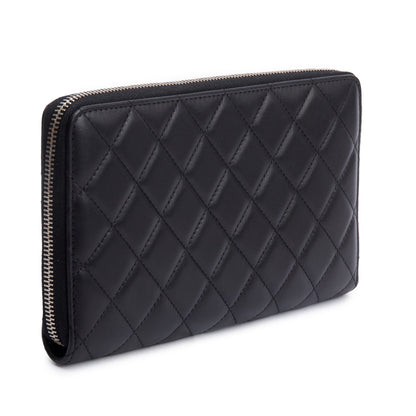 Chanel Black Lambskin Leather Large Zip Around Organizer Wallet