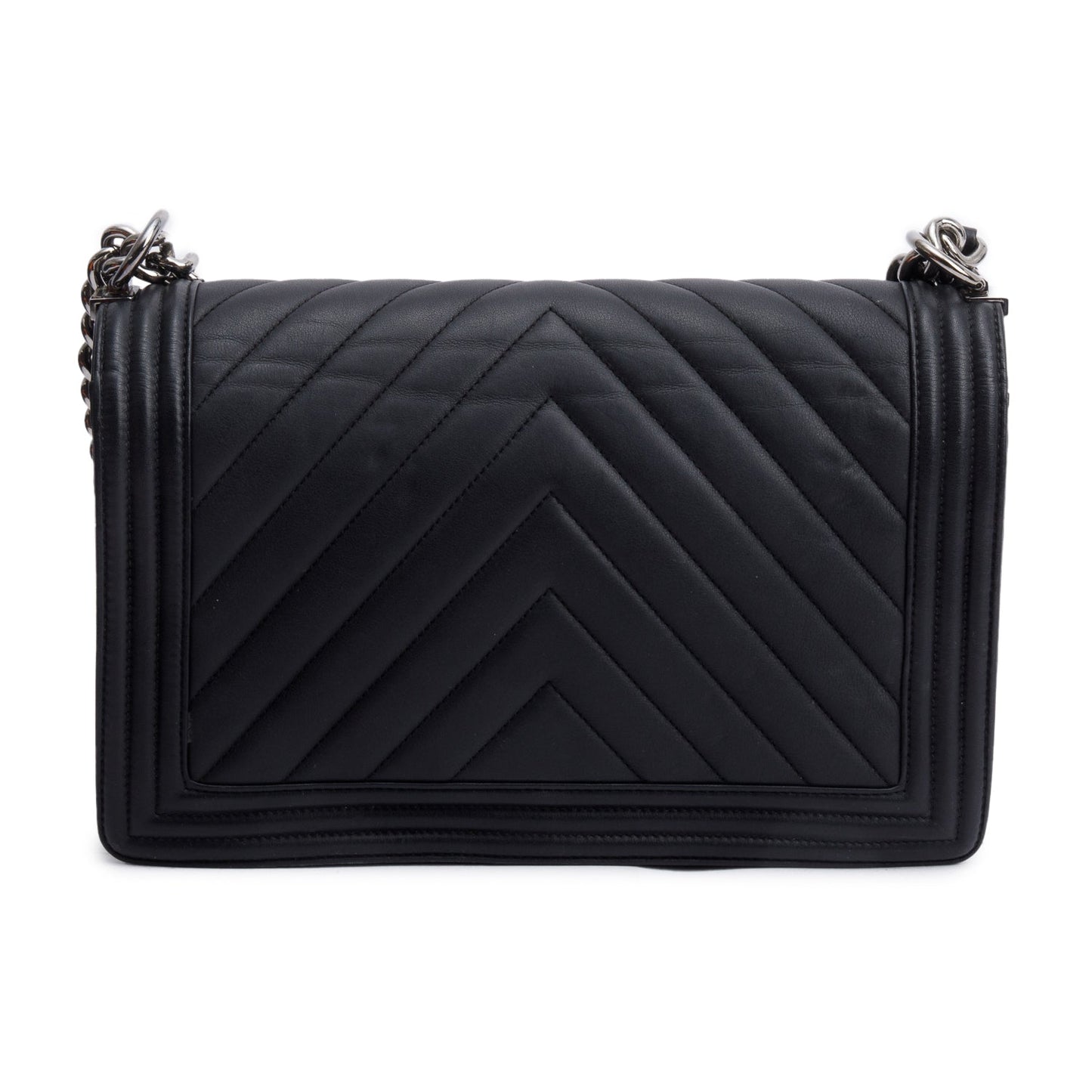 Chanel Black Chevron Quilted Lambskin Leather Large Boy Bag