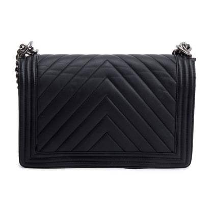Chanel Black Chevron Quilted Lambskin Leather Large Boy Bag