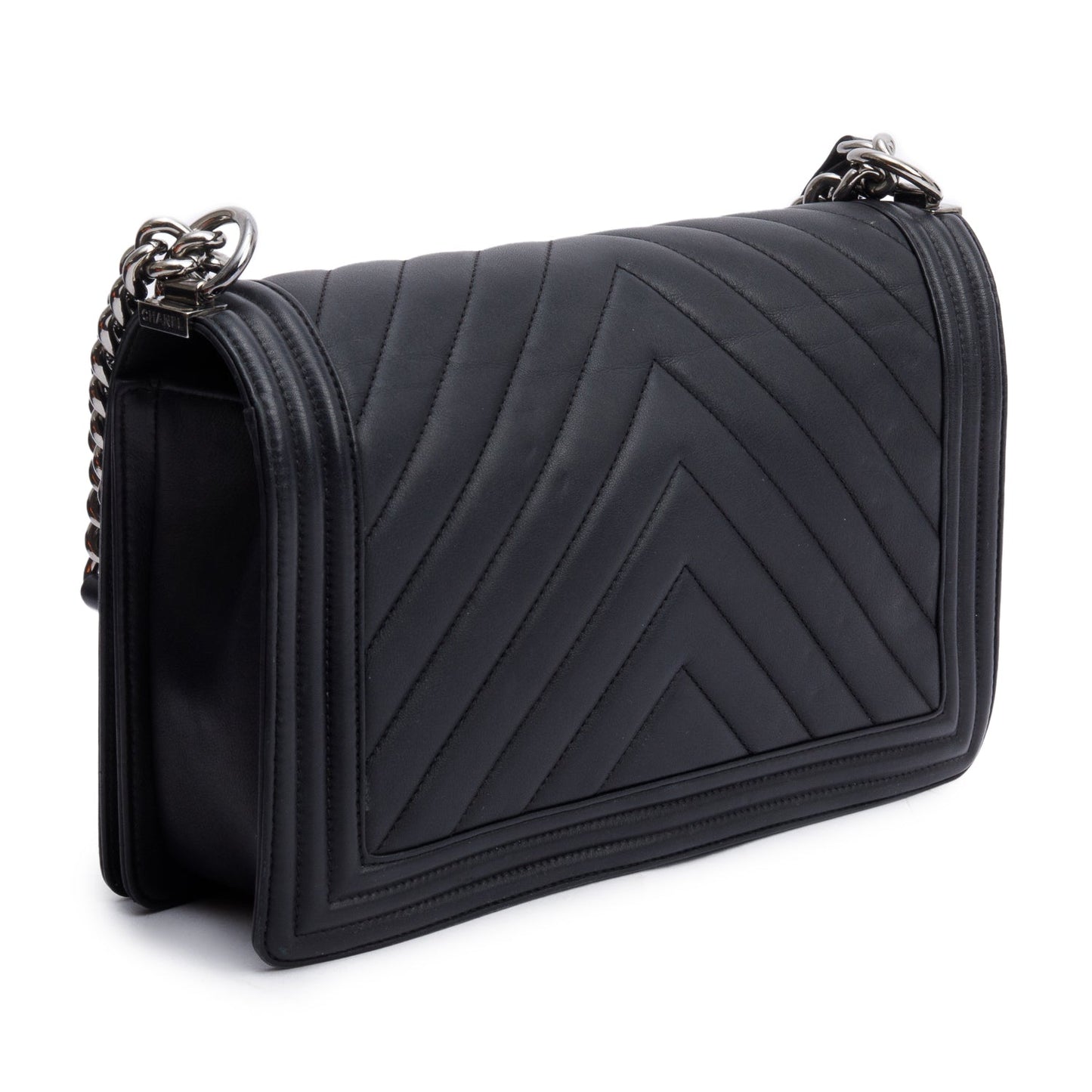 Chanel Black Chevron Quilted Lambskin Leather Large Boy Bag