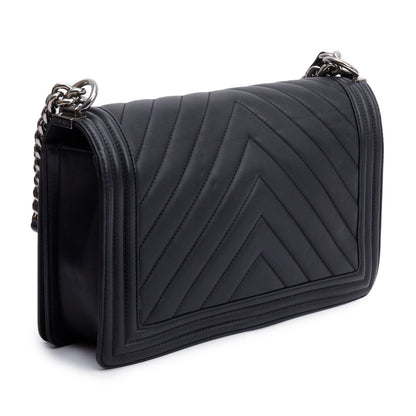 Chanel Black Chevron Quilted Lambskin Leather Large Boy Bag