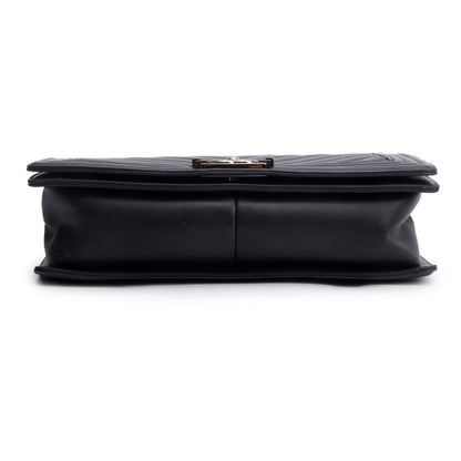 Chanel Black Chevron Quilted Lambskin Leather Large Boy Bag