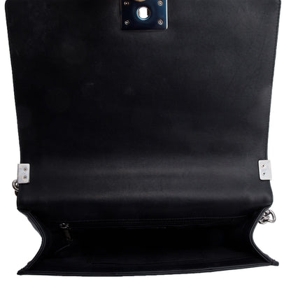 Chanel Black Chevron Quilted Lambskin Leather Large Boy Bag