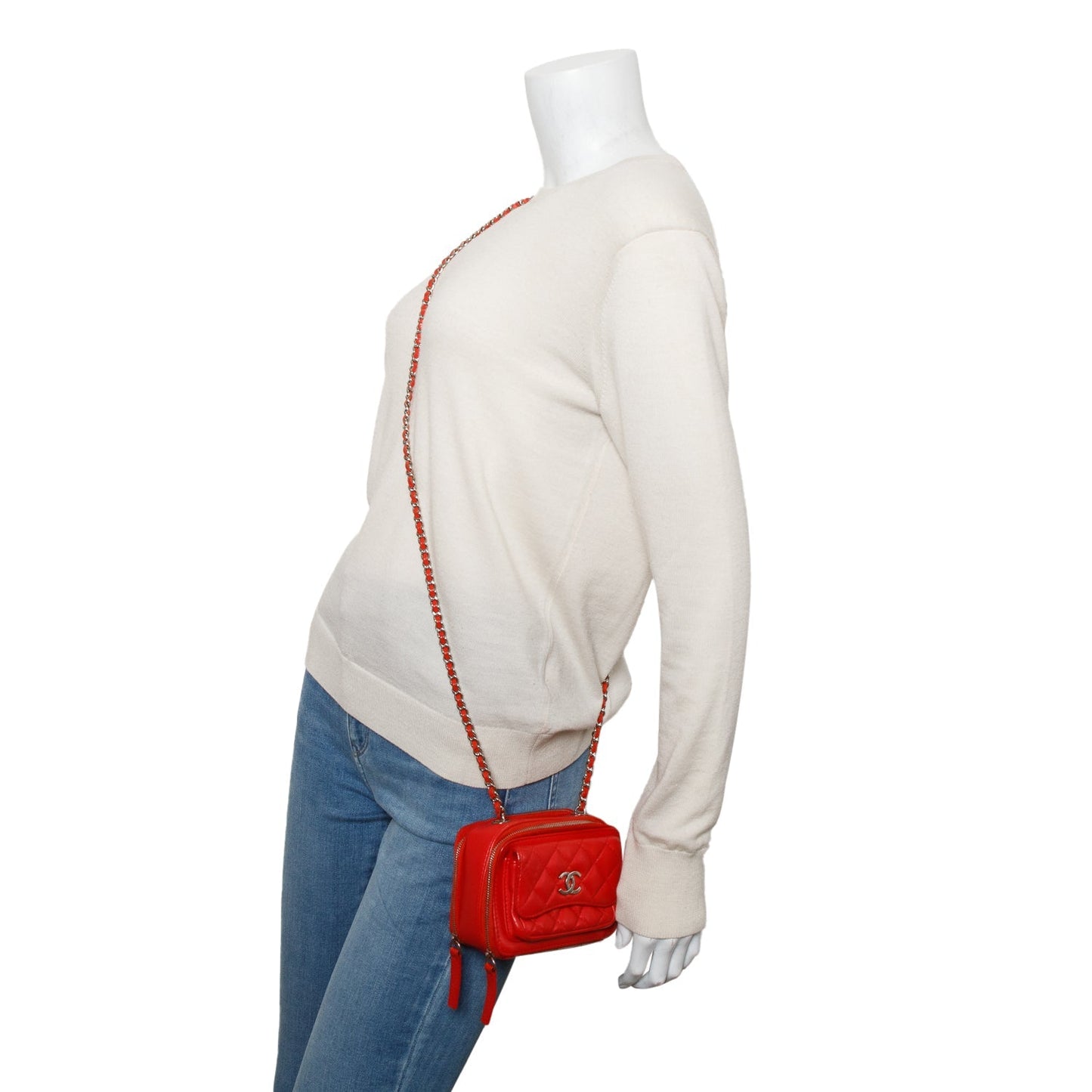 Chanel Red Quilted Lambskin Leather Pocket Box Camera Bag
