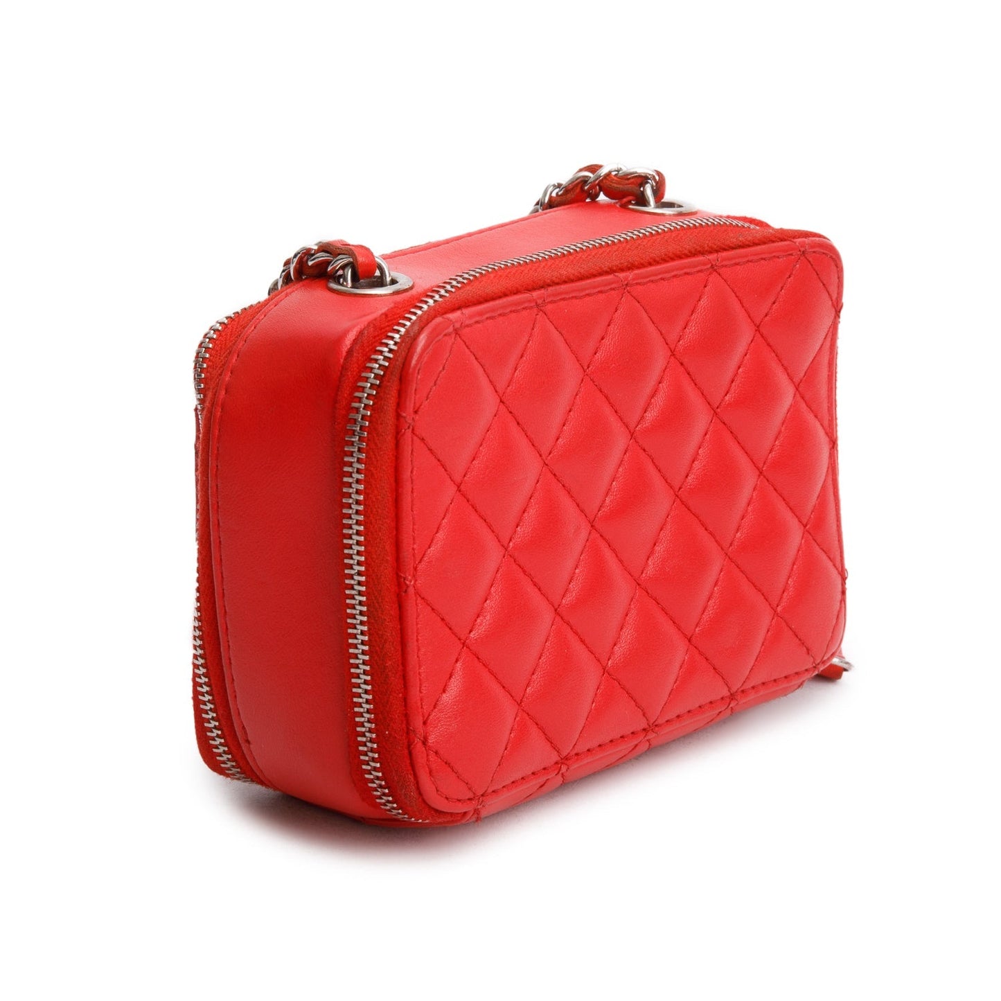 Chanel Red Quilted Lambskin Leather Pocket Box Camera Bag