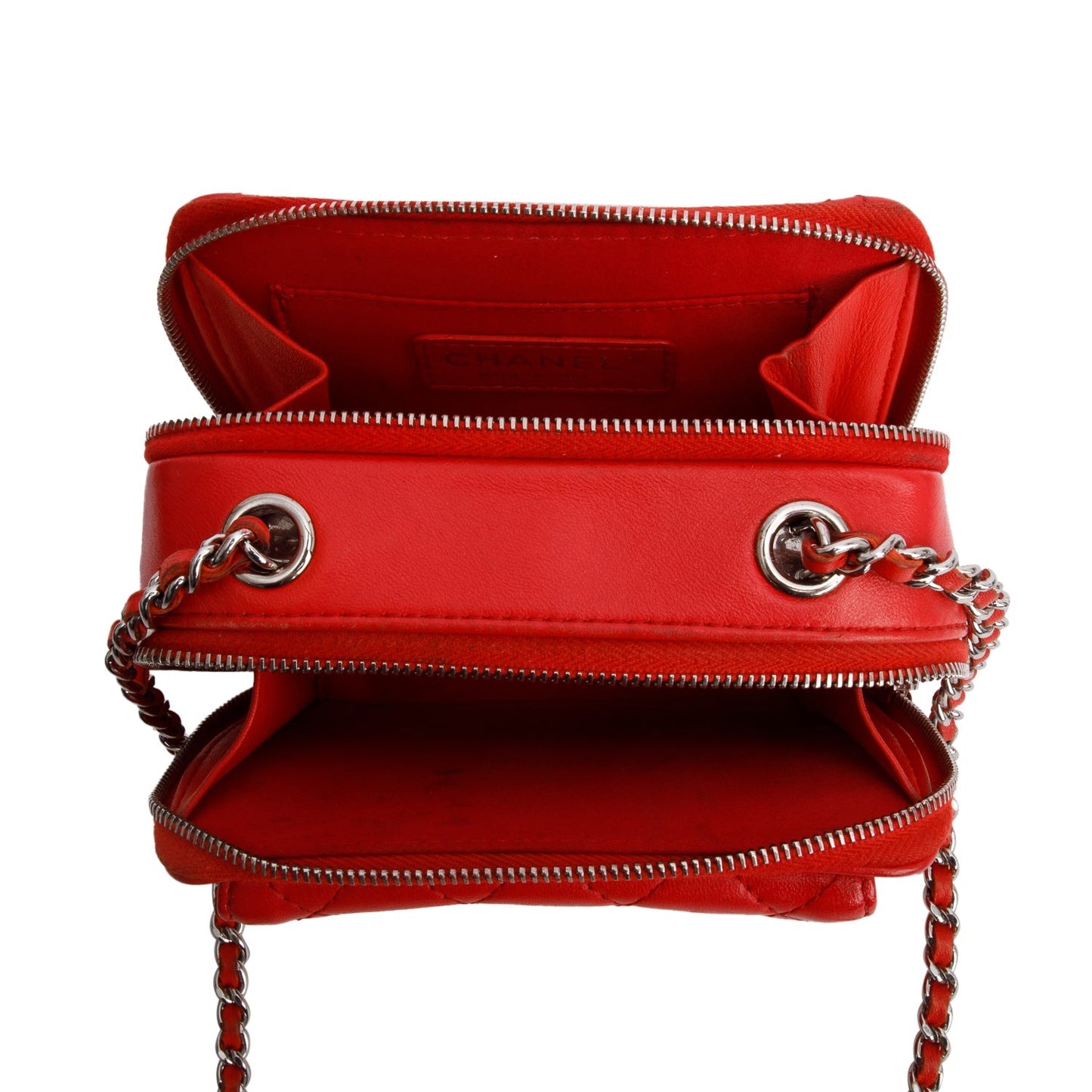 Chanel Red Quilted Lambskin Leather Pocket Box Camera Bag
