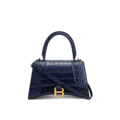 Balenciaga Blue Croc Embossed Leather Small Hourglass Top Handle Bag