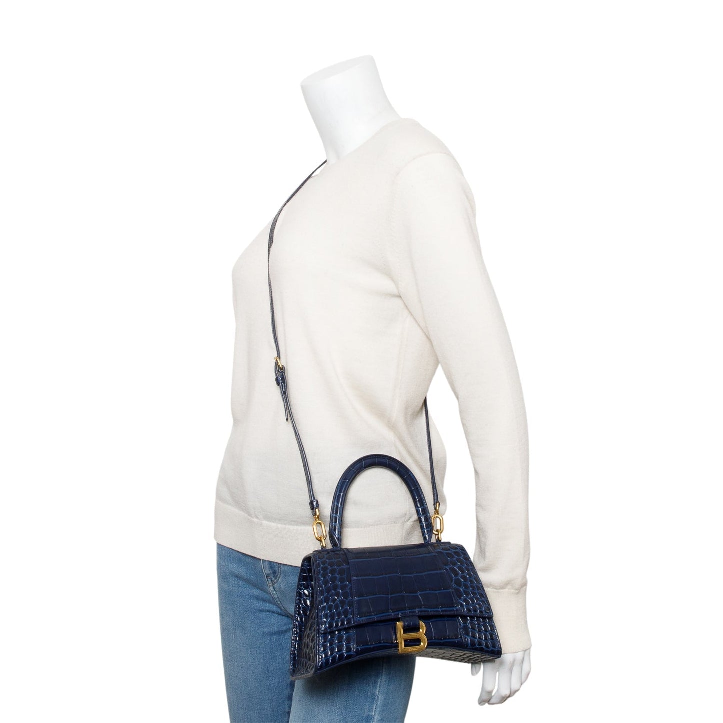 Balenciaga Blue Croc Embossed Leather Small Hourglass Top Handle Bag