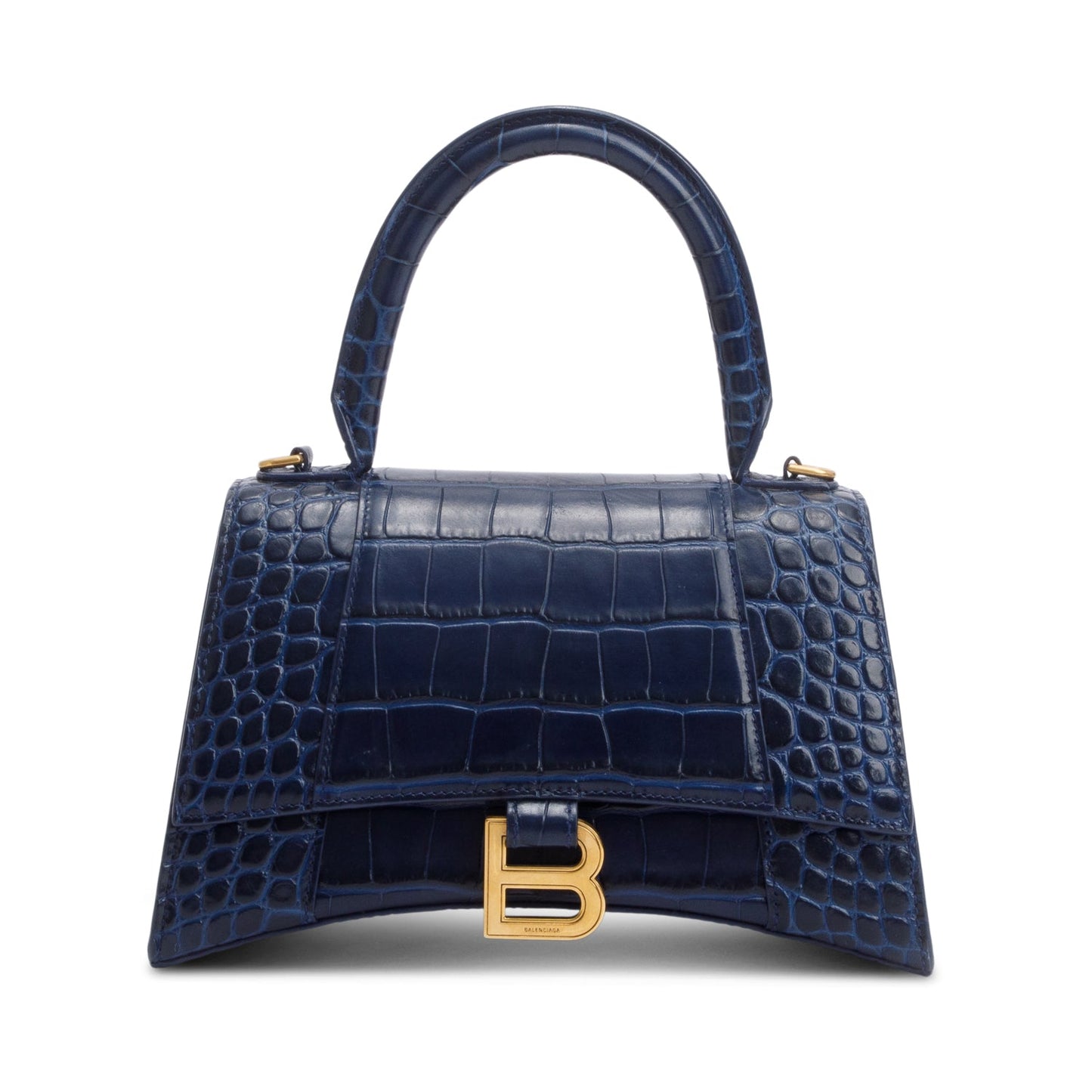 Balenciaga Blue Croc Embossed Leather Small Hourglass Top Handle Bag