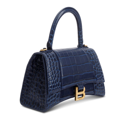 Balenciaga Blue Croc Embossed Leather Small Hourglass Top Handle Bag