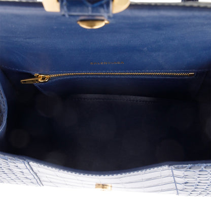 Balenciaga Blue Croc Embossed Leather Small Hourglass Top Handle Bag