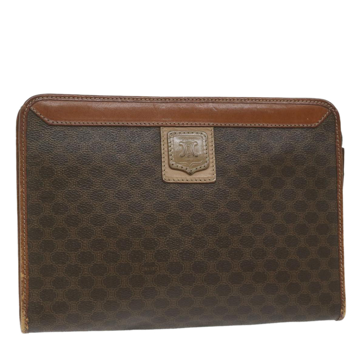 Luxury CELINE Macadam Canvas Clutch Bag PVC Leather Brown  61892