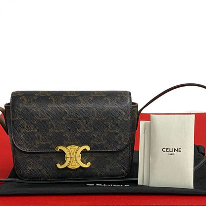 CELINE Shoulder Bag Leather, PVC Brown logo Metal Triomphe Mini Shoulder Women