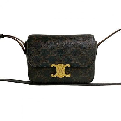 CELINE Shoulder Bag Leather, PVC Brown logo Metal Triomphe Mini Shoulder Women