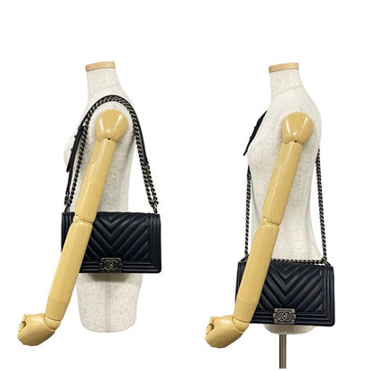 CHANEL Shoulder Bag leather Navy COCO Mark Restitch Boy chanel Women