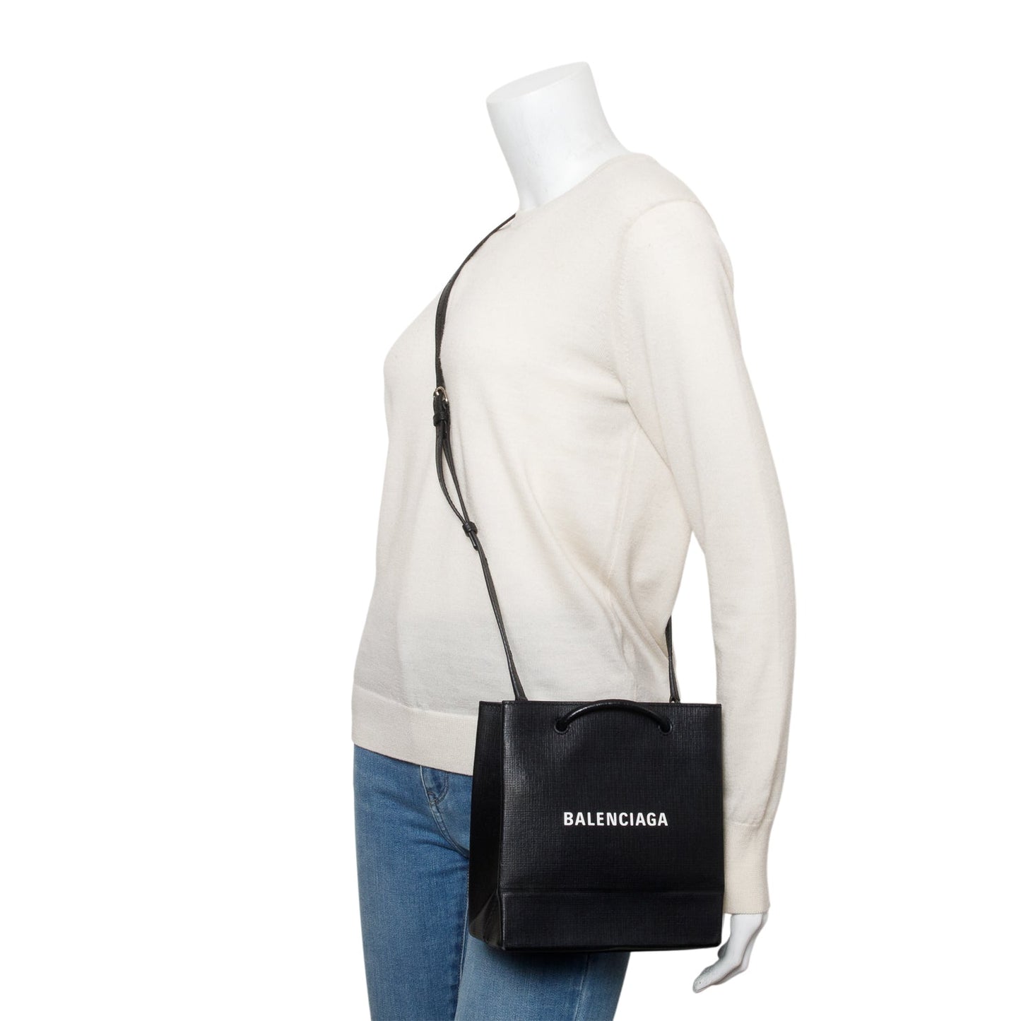 Balenciaga Black Calfskin Leather XXS Logo Leather Shopping Tote