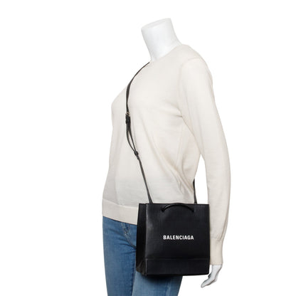 Balenciaga Black Calfskin Leather XXS Logo Leather Shopping Tote