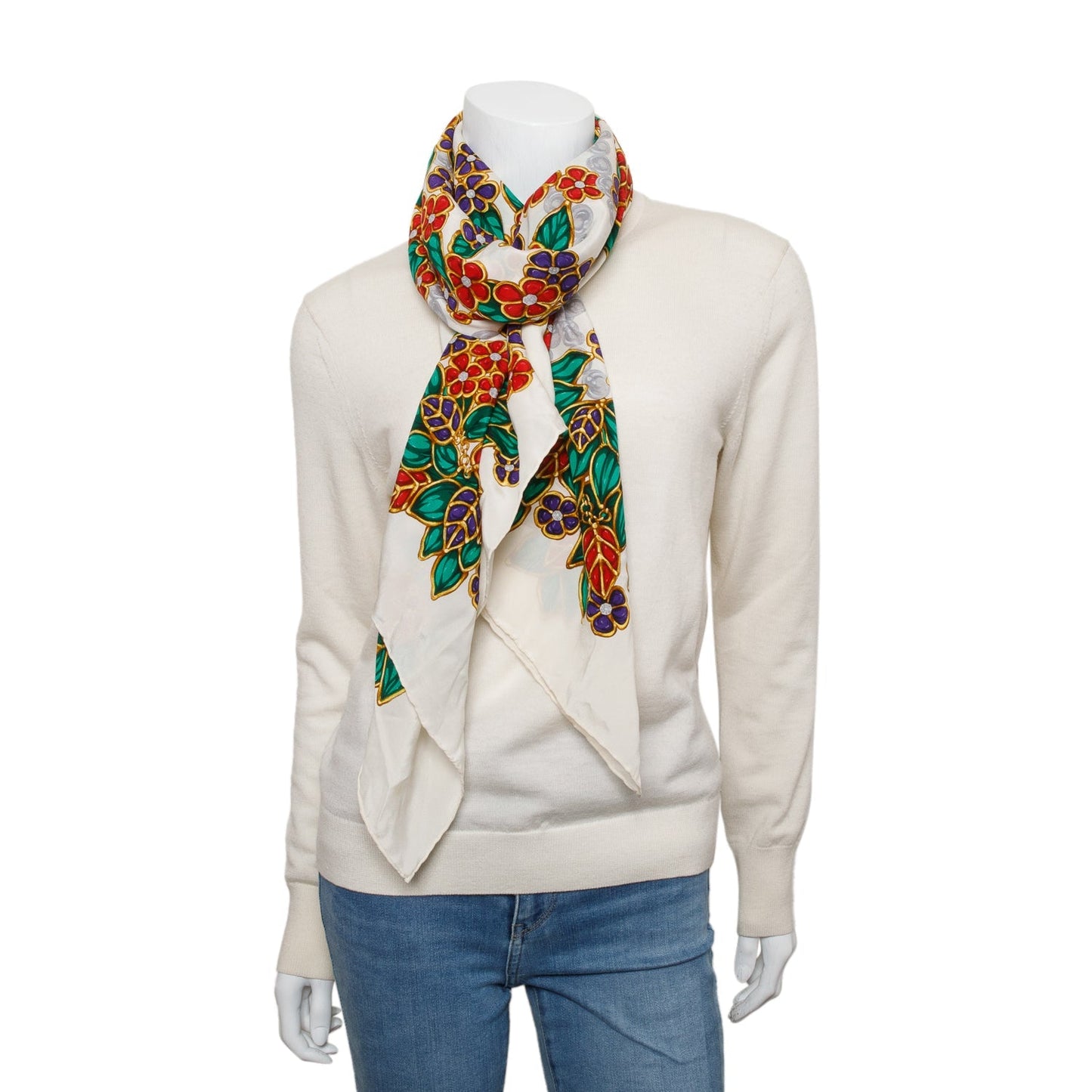Chanel Neutral/Multicolor Printed Square Silk Stole Scarf