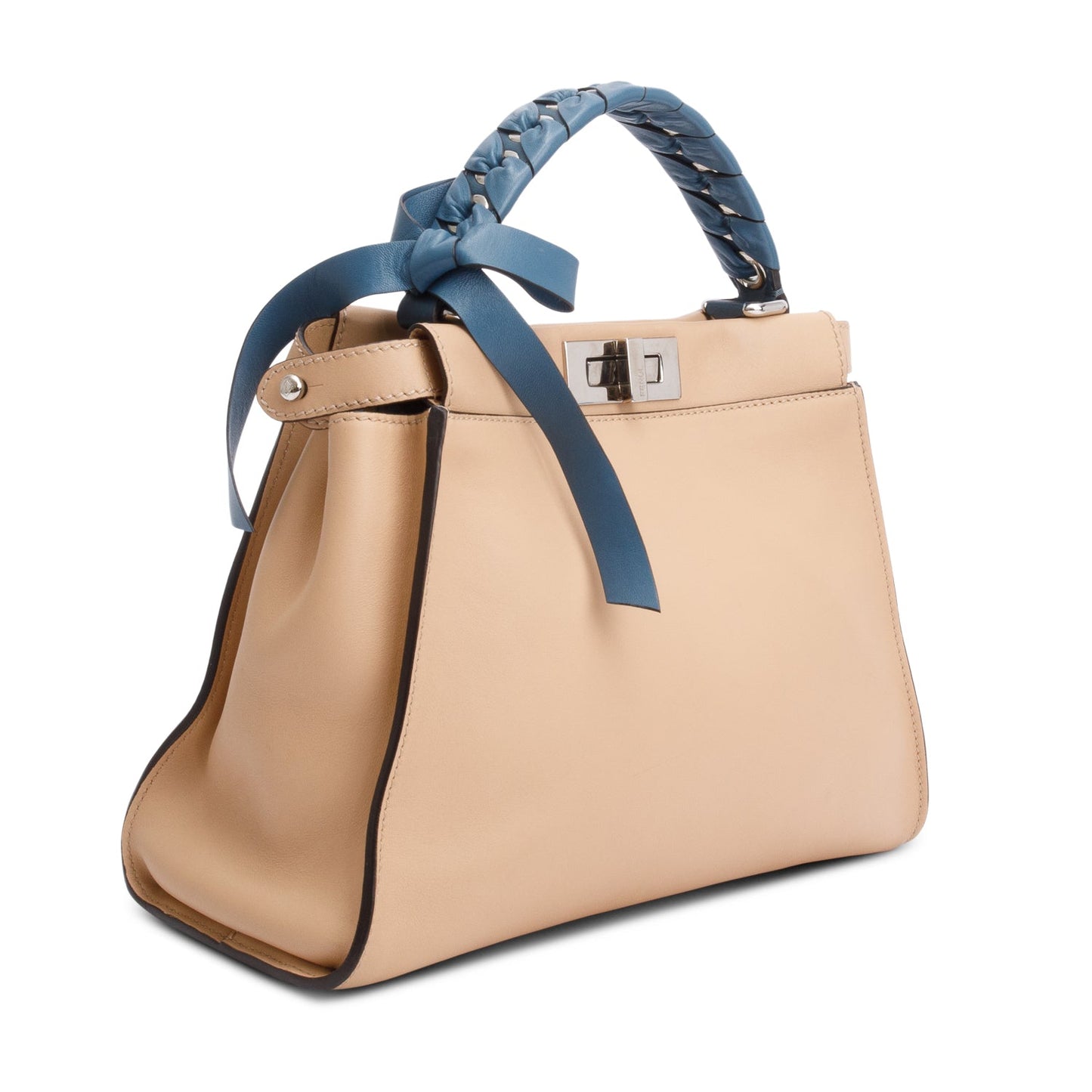 Fendi Beige Calfskin Leather Medium Peekaboo Blue Ribbon Bag