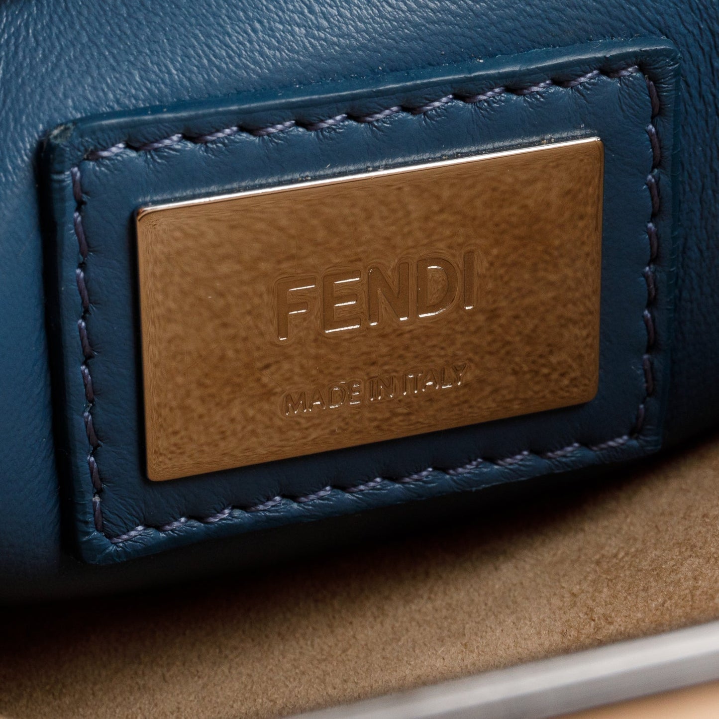 Fendi Beige Calfskin Leather Medium Peekaboo Blue Ribbon Bag