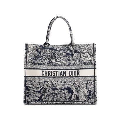 Christian Dior 2022 Large Ecru and Blue Toile de Jouy  Embroidery Canvas Book Tote