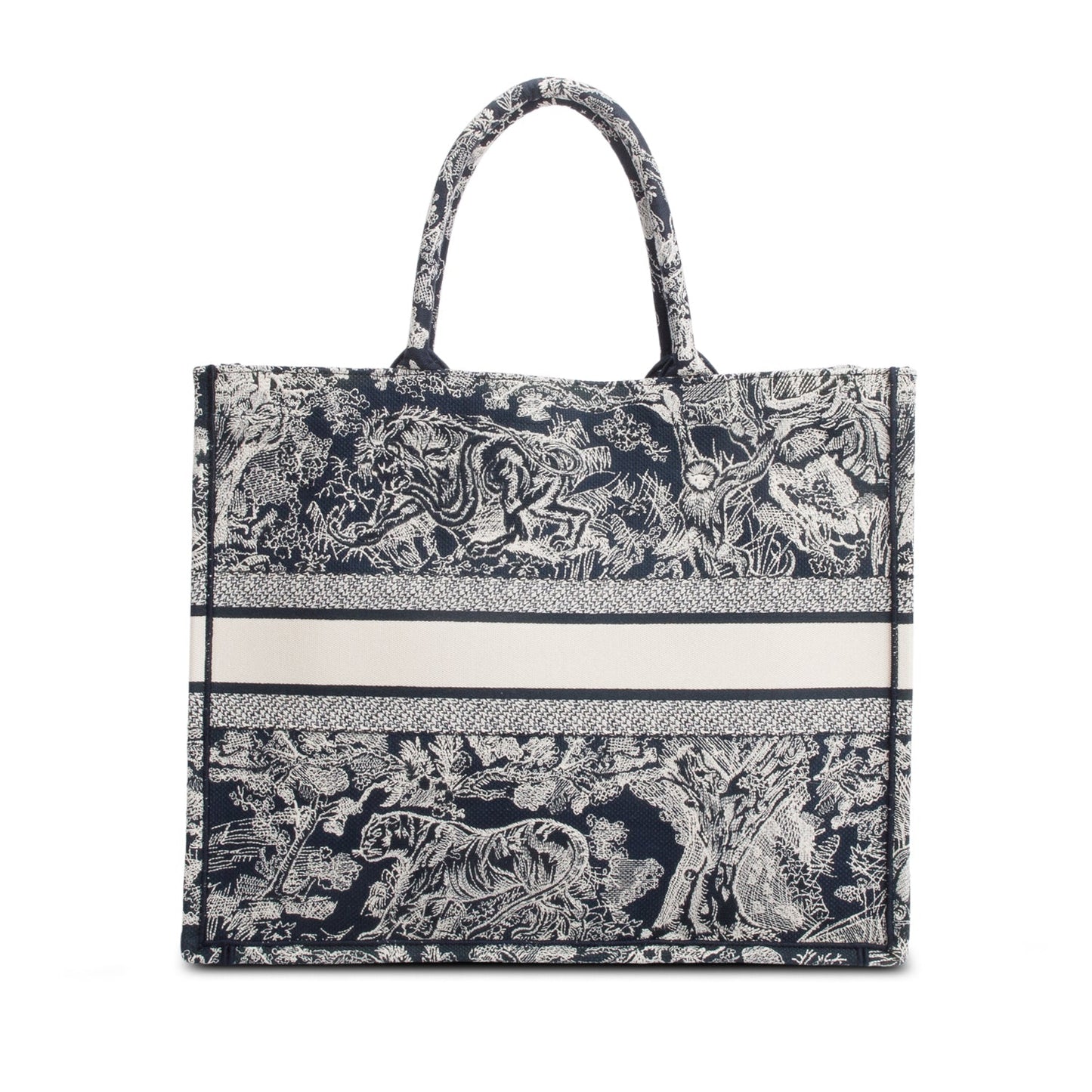 Christian Dior 2022 Large Ecru and Blue Toile de Jouy  Embroidery Canvas Book Tote