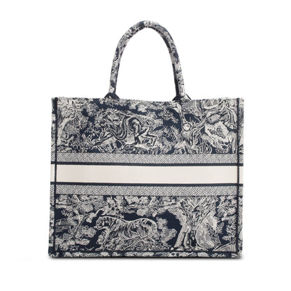 Christian Dior 2022 Large Ecru and Blue Toile de Jouy  Embroidery Canvas Book Tote