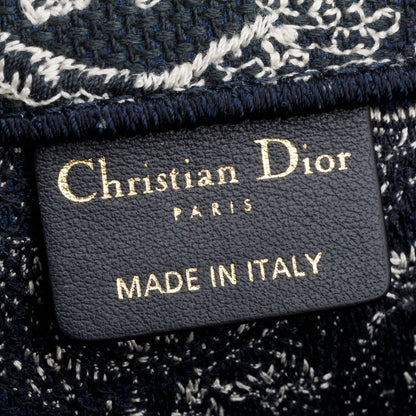 Christian Dior 2022 Large Ecru and Blue Toile de Jouy  Embroidery Canvas Book Tote
