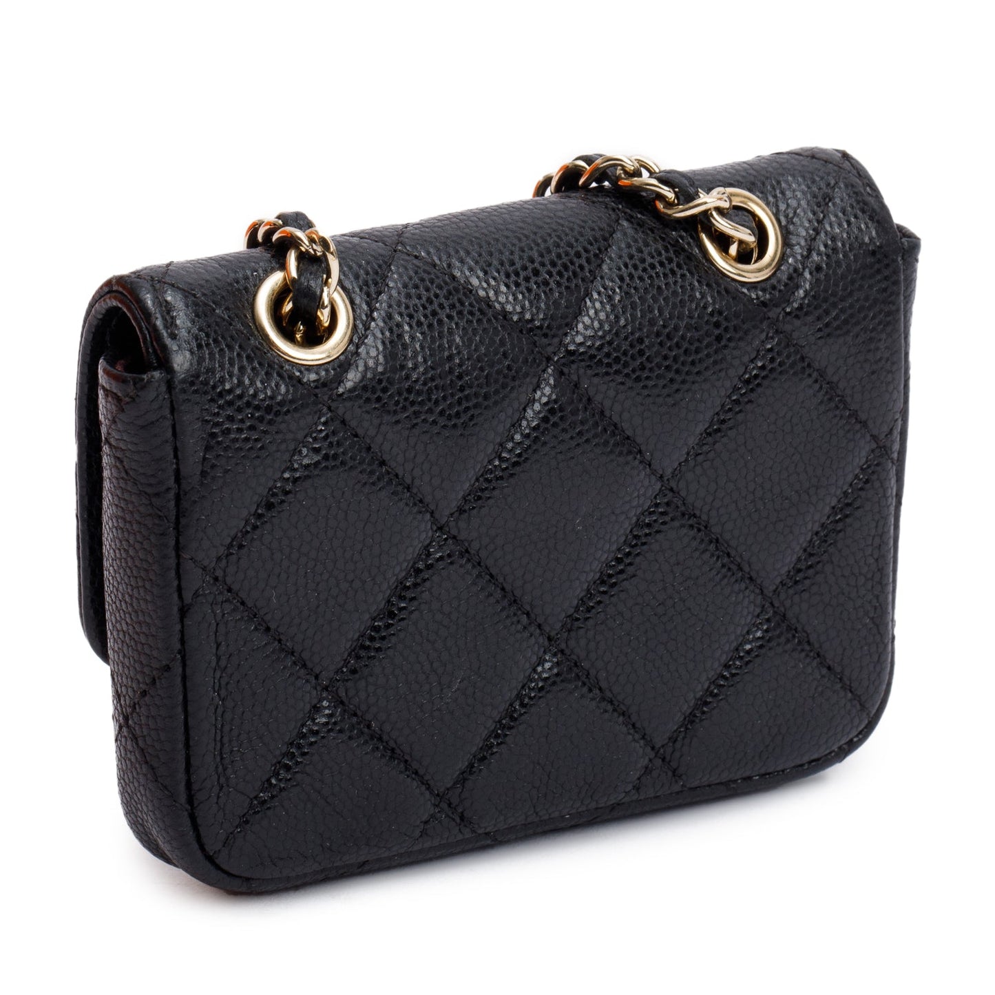 Chanel 2020 Black Quilted Caviar Leather Classic Card Holder Chain Belt Bag