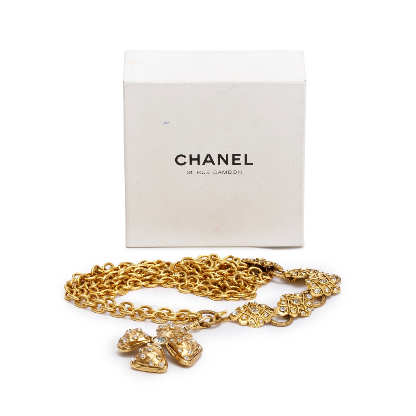 Chanel Vintage Gold-Plated Crystal Double Strand Chain-Link Belt