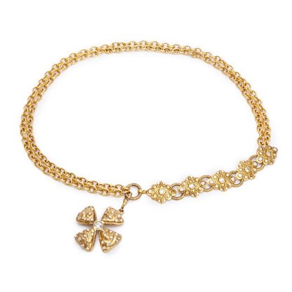 Chanel Vintage Gold-Plated Crystal Double Strand Chain-Link Belt