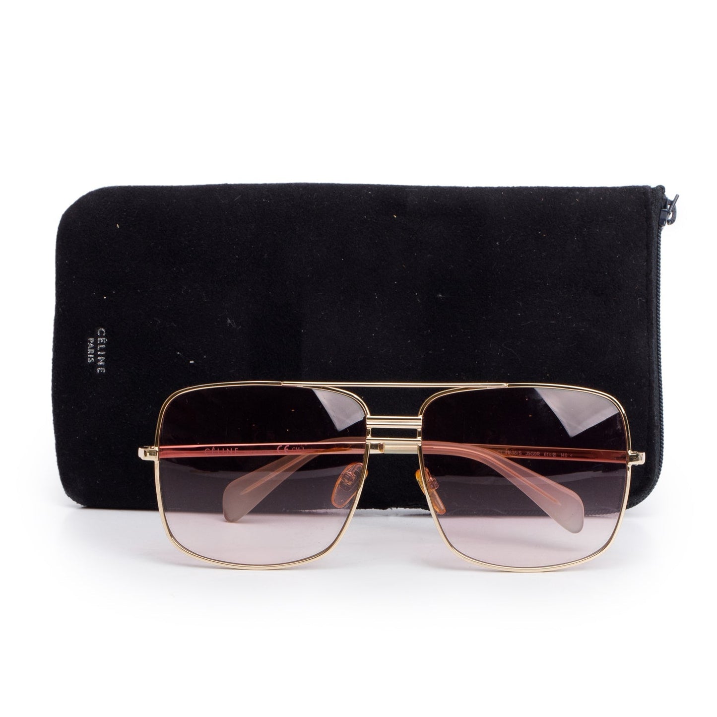Celine CL41808/S Gold Tone Metal Square Aviator Sunglasses