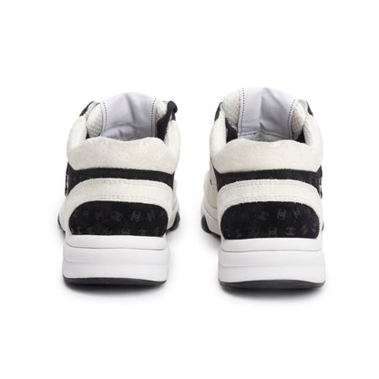Chanel White/ Black logo Embossed Suede Interlocking CC Logo Sneakers, Size 35
