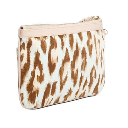 Christian Dior Vintage Leoparf Print Pink Leather Trim Canvas Mini Pochette