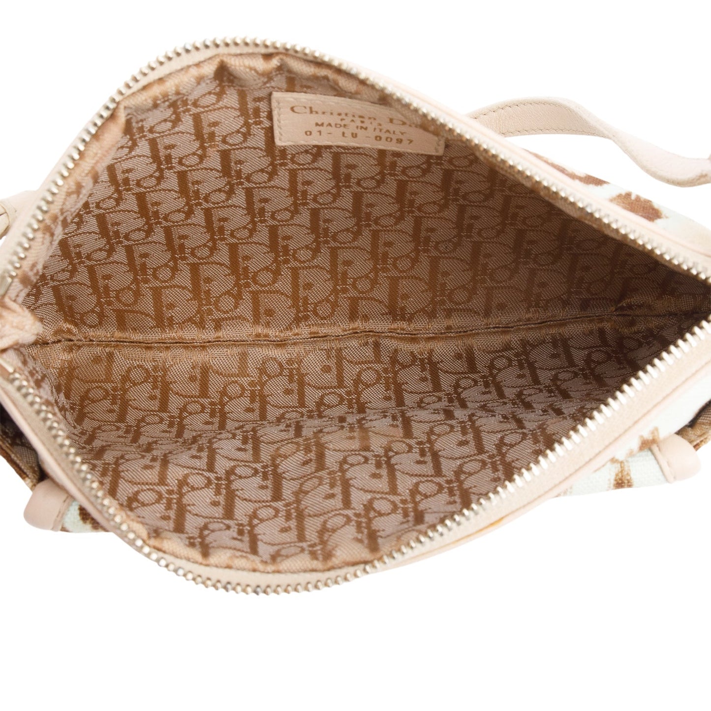 Christian Dior Vintage Leoparf Print Pink Leather Trim Canvas Mini Pochette